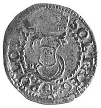 szeląg 1597, Poznań, Aw: Monogram królewski i napis, Rw: Tarcze herbowe i napis, Kop.XIa -rr-, Gum..
