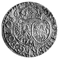 szeląg 1601, Malbork, Aw: Monogram królewski i n