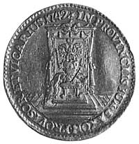 dukat wikariacki 1742, Drezno, Aw: Król na koniu i napis, Rw: Tron i napis, Fr.2865, Merseb.1700