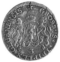 trojak 1758, Gdańsk, Aw: Monogram królewski, Rw: