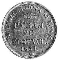 3 ruble = 20 złotych 1834, Petersburg, Aw: Orzeł carski, Rw: Napisy, Plage 299, Fr.111 (40)