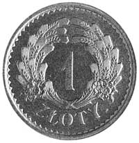 1 złoty 1928, Aw: j.w., Rw: Nominał w wieńcu, nakład 15 sztuk, nikiel 7,0 g.