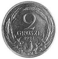 2 grosze 1923, awers i rewers jednakowe, nakład 125 sztuk (?), brąz 1,7 g.