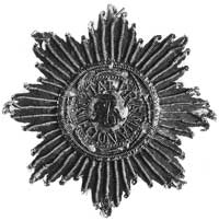 gwiazda Orderu Św. Stanisława wyszywana srebrem, w środku na złoconej blaszce inicjał SAR z rubinó..