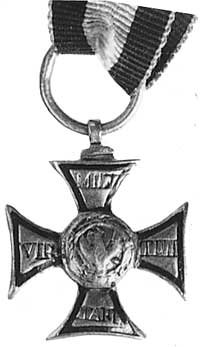 miniatura krzyża Orderu Virtuti Militari z okresu Księstwa Warszawskiego, srebro pozłacane 17,5 mm