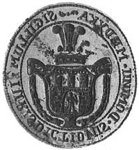 tłok pieczętny z uciętym trzpieniem sądu Dominium Medyki, XVIII lub pocz. XIX w., w środku herb Gr..
