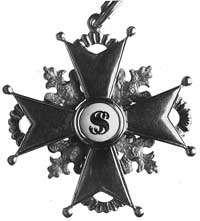 krzyż Orderu Św. Stanisława, lata 30-te XIX w., punca na uchu, złoto, emalia, 45 x 45 mm, 19,4 g.