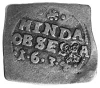 8 groszy 1634, klipa- moneta oblężnicza z kontrm