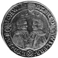talar 1610, Aw: Popiersie Jan Filipa z bratem i napis, Rw: Popiersie dwóch pozostałych braci i nap..