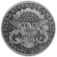 20 dolarów 1907, Filadelfia, Aw: Głowa Wolności, poniżej data, Rw: Orzeł Amerykański, wokół napis,..