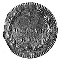 1/2 dolara 1876, Aw: Głowa Indianina w lewo, wokół napis i data, Rw: Napis 1/2 DOL CAL w wieńcu