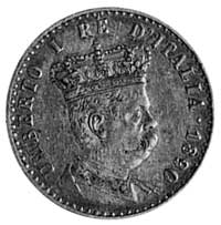 50 centymów 1890, Mediolan, Aw: Popiersie w prawo i napis, Rw: Napisy poziome i w otoku, KM 1