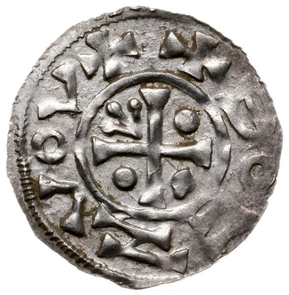 denar 972-999, mennica Praga; Aw: Krzyż z kulkam