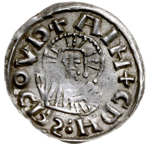 denar 1003-1034, mennica Praga; Aw: Popiersie na