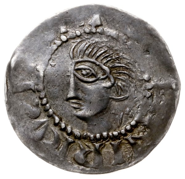 denar 1014-1024; Aw: Popiersie z bujną fryzurą w