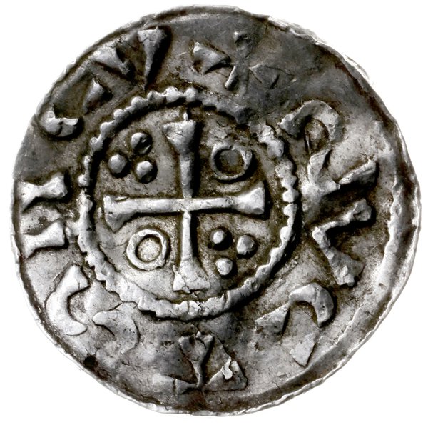 denar 1009-1024; Popiersie króla w prawo / Krzyż