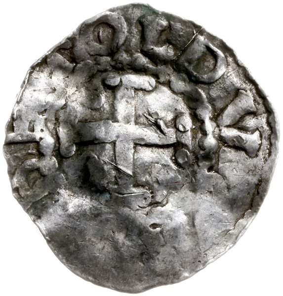 denar 996-1018; Aw: Popiersie w prawo, przed nim