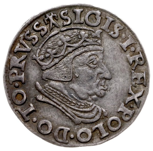 trojak 1538, Gdańsk; popiersie króla w czepcu i 