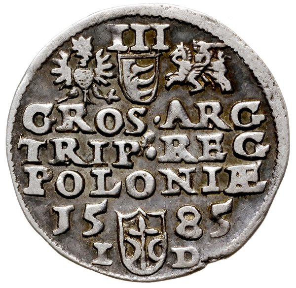 trojak 1585, Olkusz; bez inicjałów po bokach Orł