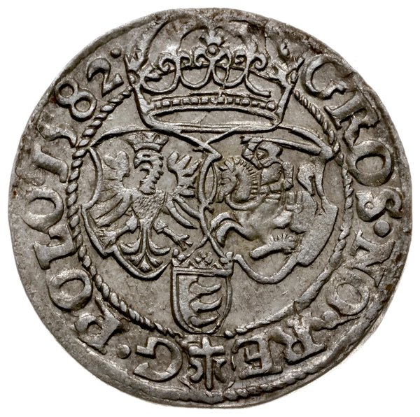 grosz 1582, Olkusz; Aw: Głowa króla w prawo, w k