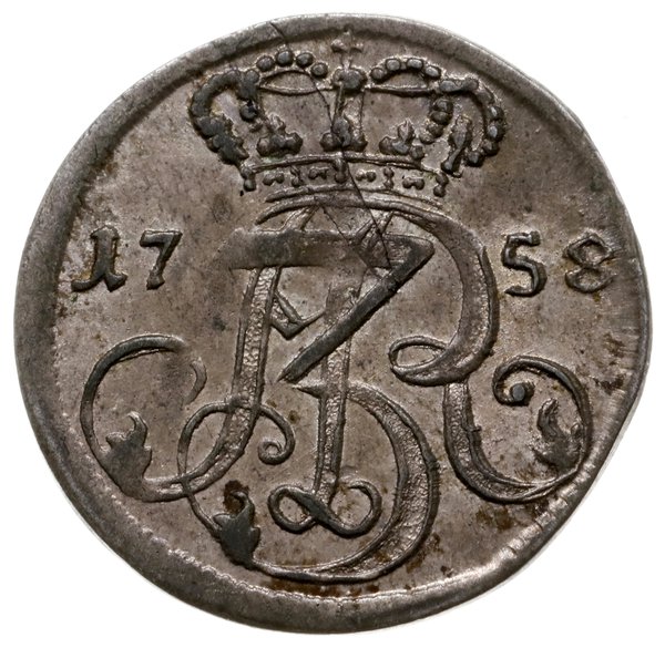 trojak 1758, Gdańsk; cyfra 3 pod herbem Gdańska 