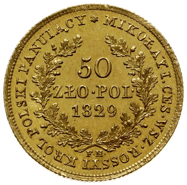 50 złotych 1829 FH, Warszawa; pod wieńcem dębowy