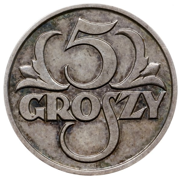 5 groszy 1923, Warszawa; bez napisu PRÓBA; Parch