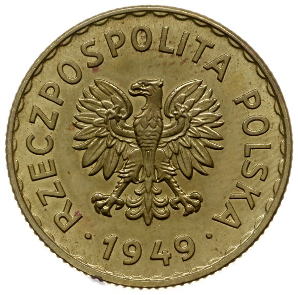 1 złoty 1949, Warszawa; Nominał 1, bez napisu PR