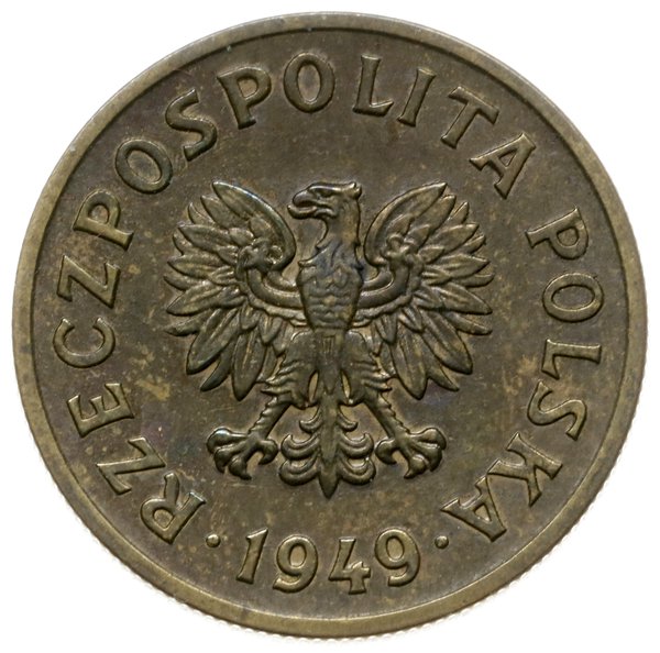50 groszy 1949, Warszawa; Nominał 50, wklęsły na
