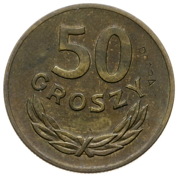 50 groszy 1949, Warszawa; Nominał 50, wklęsły na