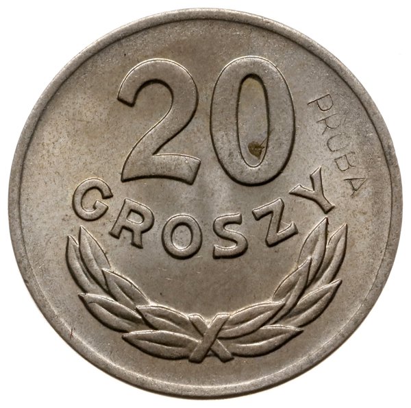 20 groszy 1949, Warszawa; Nominał 20, wklęsły na