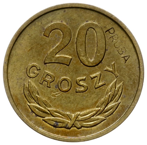 20 groszy 1957, Warszawa; Nominał 20, wklęsły na