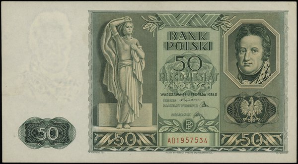 50 złotych 11.11.1936, seria AD, numeracja 1957534