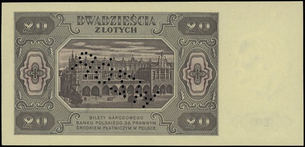 20 złotych 1.07.1948, seria KB, numeracja 000000