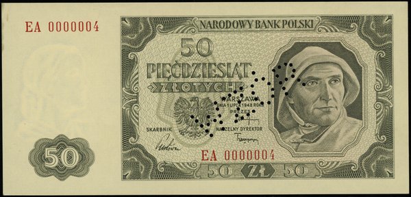 50 złotych 1.07.1948, seria EA, numeracja 0000004