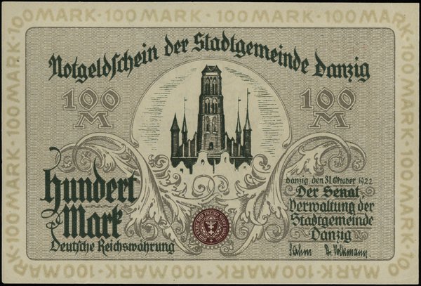 100 marek 31.10.1922, numeracja 108392; Miłczak 