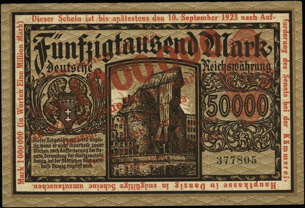 1.000.000 marek 8.08.1923, czerwony nadruk, numeracja 377805