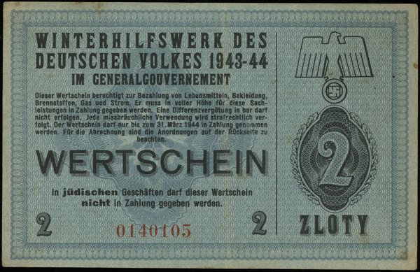 2 złote 1943-1944; numeracja 0140105, niewypełni