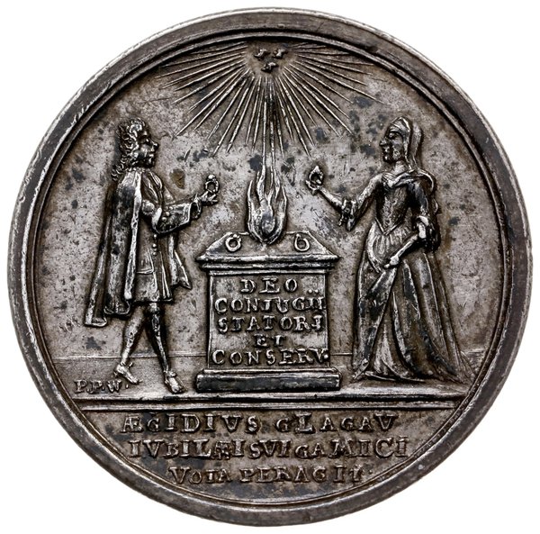 medal z 1733 roku autorstwa Sieverta wybity z okazji złotego jubileuszu zaślubin Algidiusa Glagau  i Barbary Rosenau