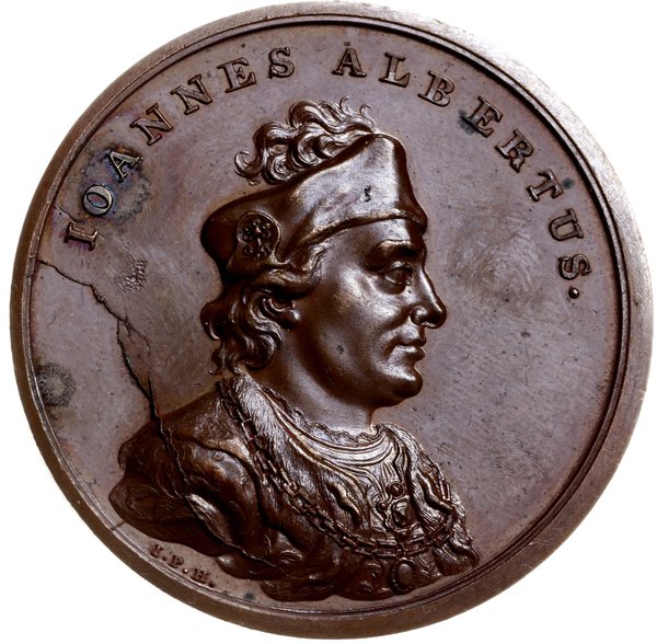 medal z serii królewskiej autorstwa Jana Filipa Holzhaeussera, z lat 1780-1792 wybity dla upamiętnienia  Jana Olbrachta