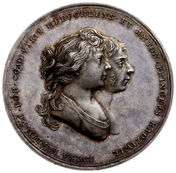 medal z 1796 roku autorstwa Abramsona (medaliera berlińskiego) wybity w Berlinie z okazji zaślubin  Antoniego Henryka Radziwiłła z Luizą Fryderyką Hohenzollern