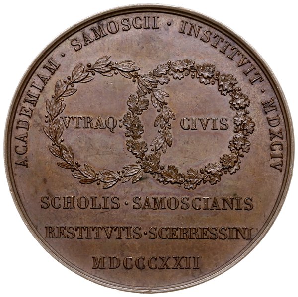 medal z 1822 r. autorstwa E. Gatteaux wybity na przeniesienie Akademii z Zamościa do Szczebrzeszyna