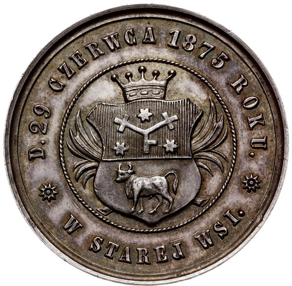 medal z 1875 r. nieznanego autora wybity na złote gody Floriana i Zofii Rakowskich