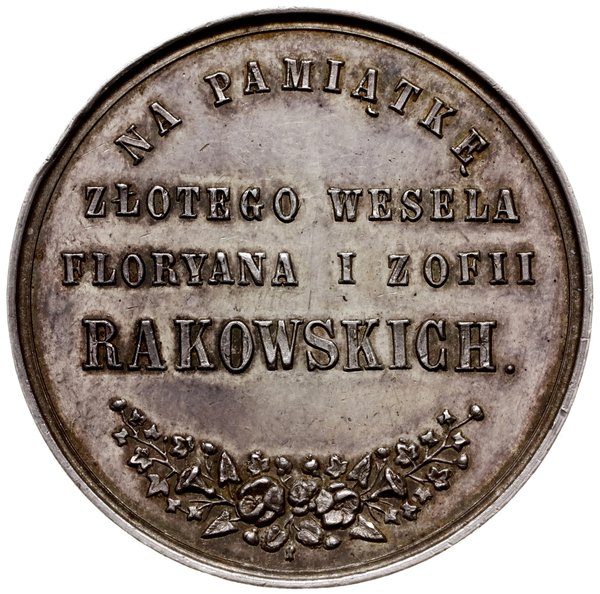 medal z 1875 r. nieznanego autora wybity na złote gody Floriana i Zofii Rakowskich
