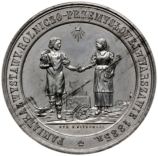 medal z 1885 r. autorstwa Franciszka Witkowskiego (warszawskiego grawera z końca XIX w.) wykonany  na pamiątkę Wystawy Rolniczo-Przemysłowej w Warszawie