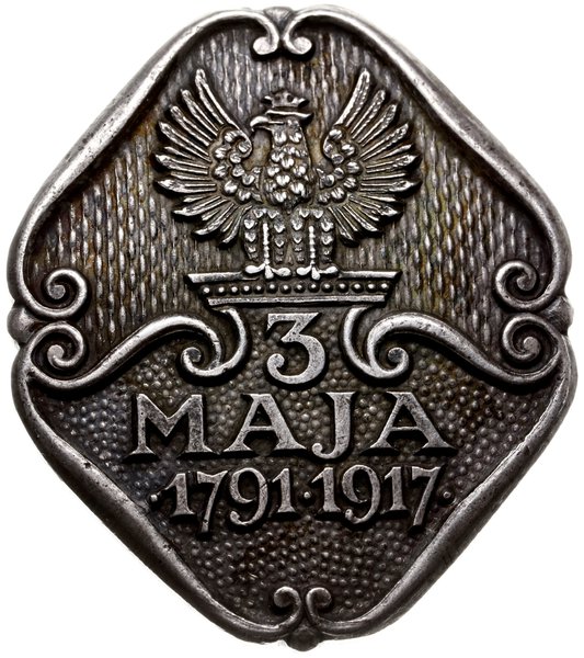 odznaka pamiątkowa z 1917 r. wydana przez Centralne Biuro Wydawnictw NKN na rocznicę konstytucji 3 Maja