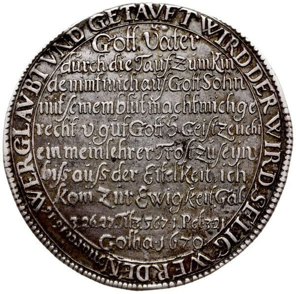 talar chrzcielny /tauftaler/ 1670, Gotha; moneta