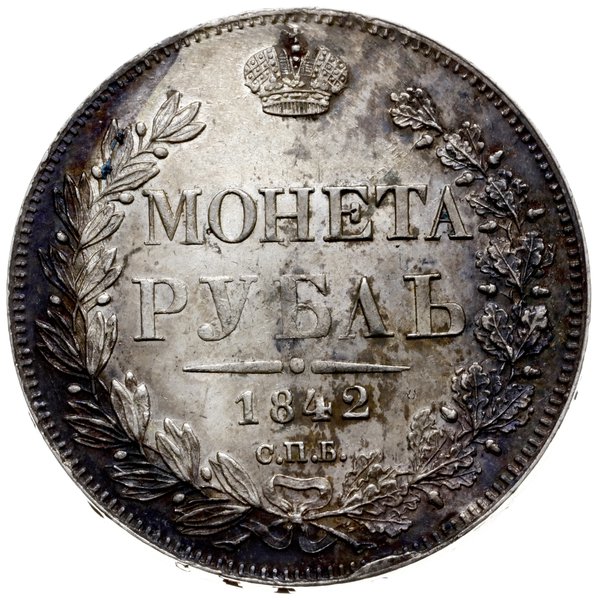 rubel 1842 СПБ АЧ, Petersburg; mała korona na aw