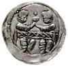 denar z lat 1146-1157; Aw: Rycerz stojący na wprost z proporcem i tarczą w dłoniach, po bokach gwi..