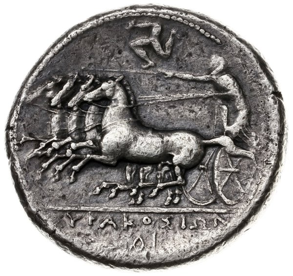 tetradrachma 310-305 pne; Aw: Głowa Aretuzy w le